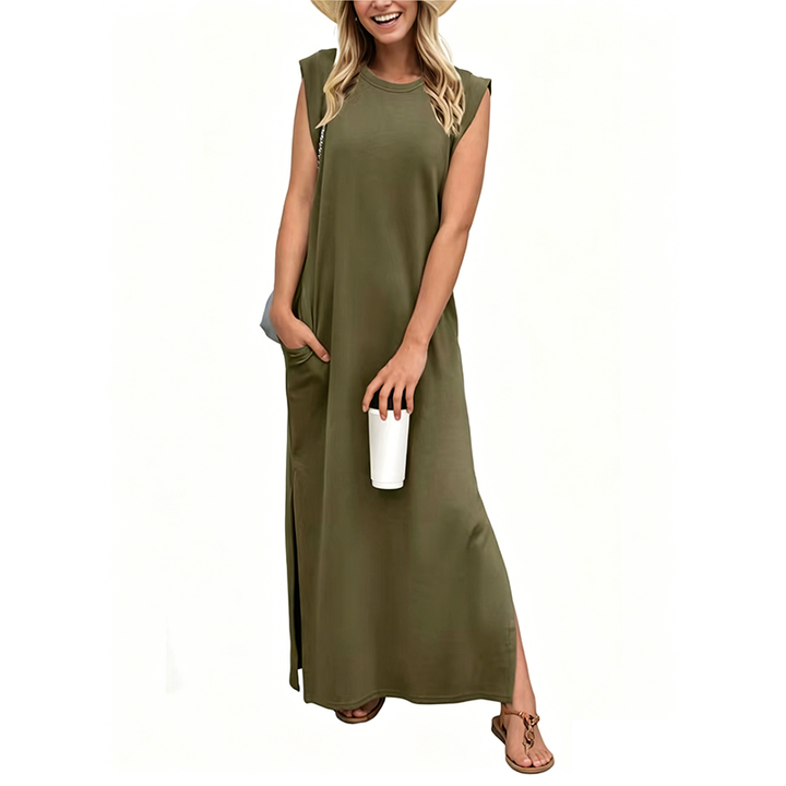 Casual Sleeveless Crew-Neck Maxi Dress