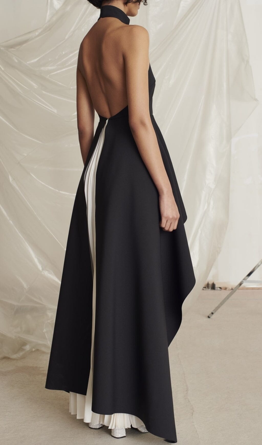 BANDAGE HIGH NECK PLEATED PEPLUM MAXI DRESS