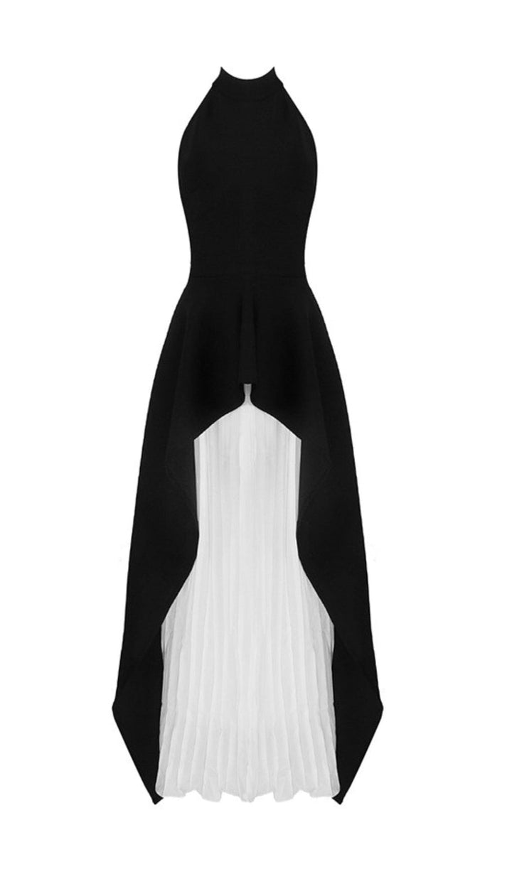 BANDAGE HIGH NECK PLEATED PEPLUM MAXI DRESS