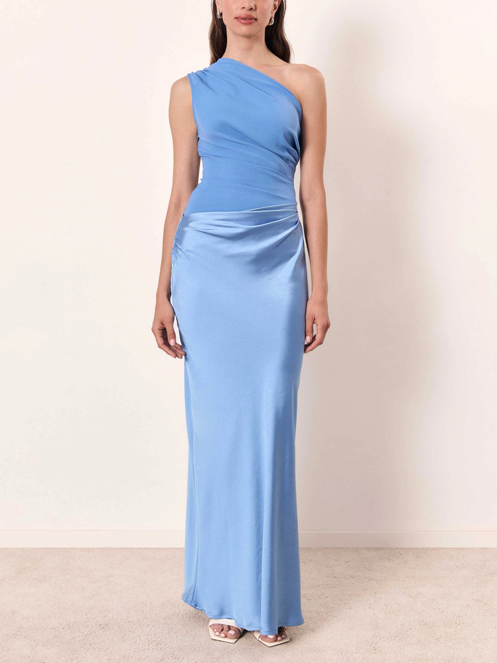 Laura | Elegant One-Shoulder Pleated Evening Maxi Dress
