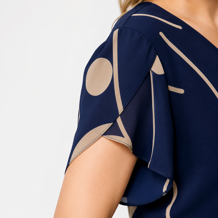 IVY | NAVY POLKA DOT PRINT CHIFFON MIDI DRESS
