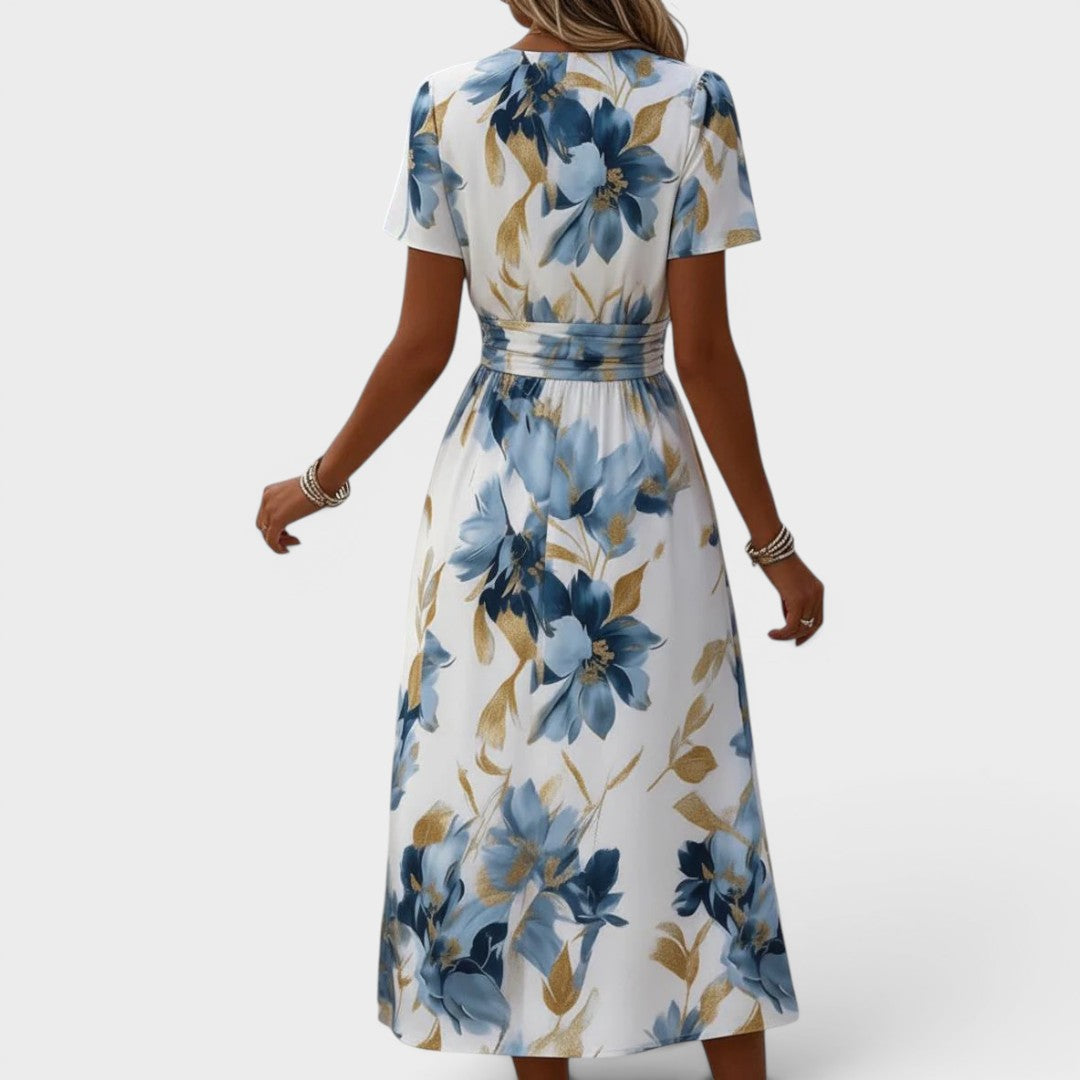 Elara | High-Waist Floral Midi Dress