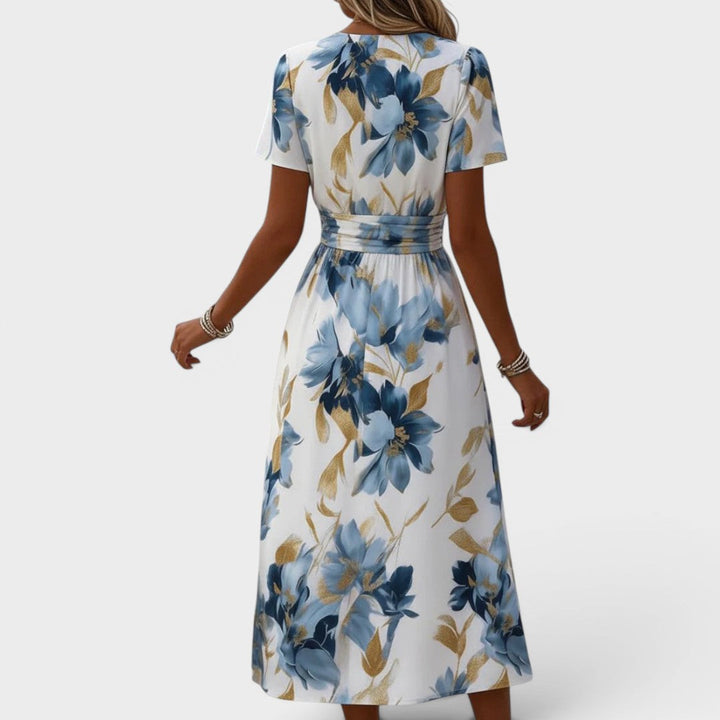 Elara | High-Waist Floral Midi Dress
