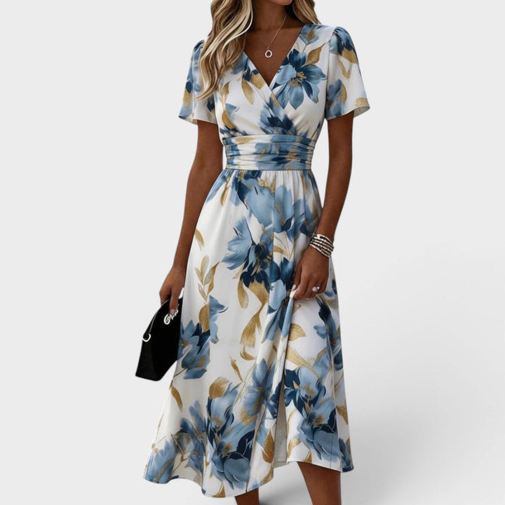 Elara | High-Waist Floral Midi Dress