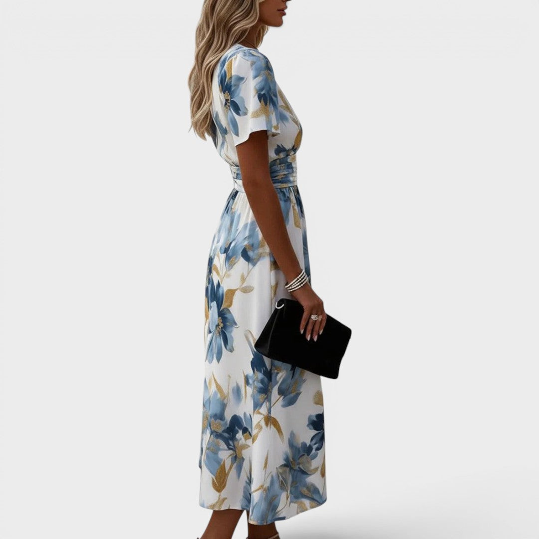 Elara | High-Waist Floral Midi Dress