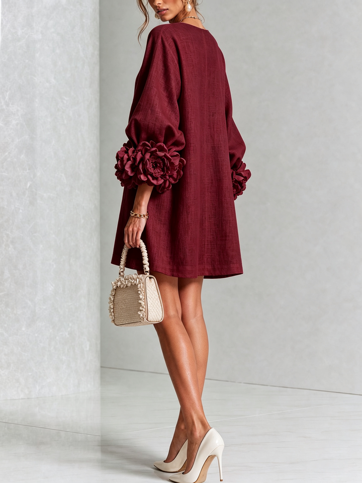 White Floral Mini Dress with Buttons and Statement Floral Sleeves