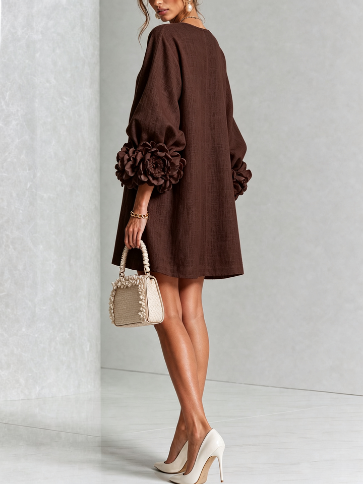 White Floral Mini Dress with Buttons and Statement Floral Sleeves