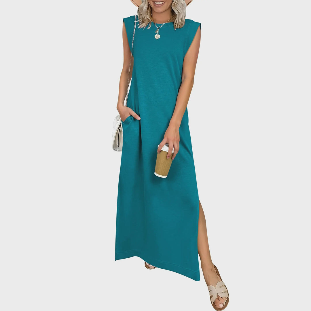 Casual Sleeveless Crew-Neck Maxi Dress
