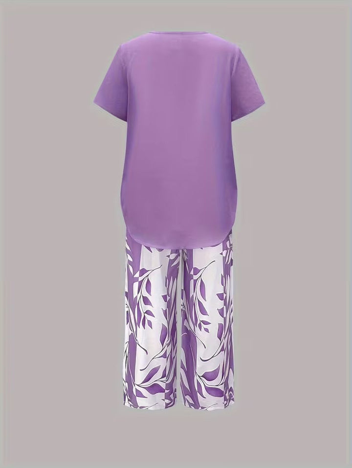 Arvessa™ | Casual Leaf Print Two Piece Set