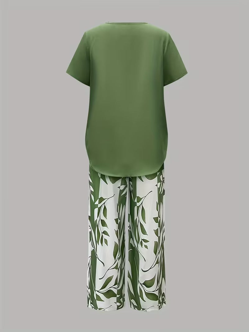Arvessa™ | Casual Leaf Print Two Piece Set