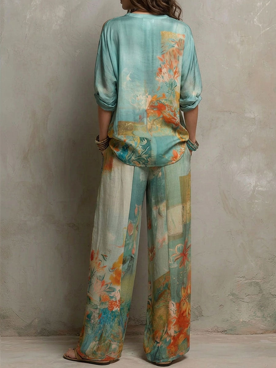 Chiara | Elegant Floral Wide-Leg Trouser Set