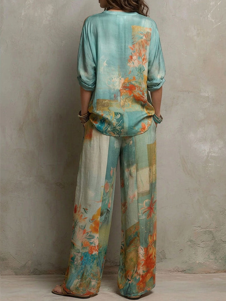 Chiara | Elegant Floral Wide-Leg Trouser Set