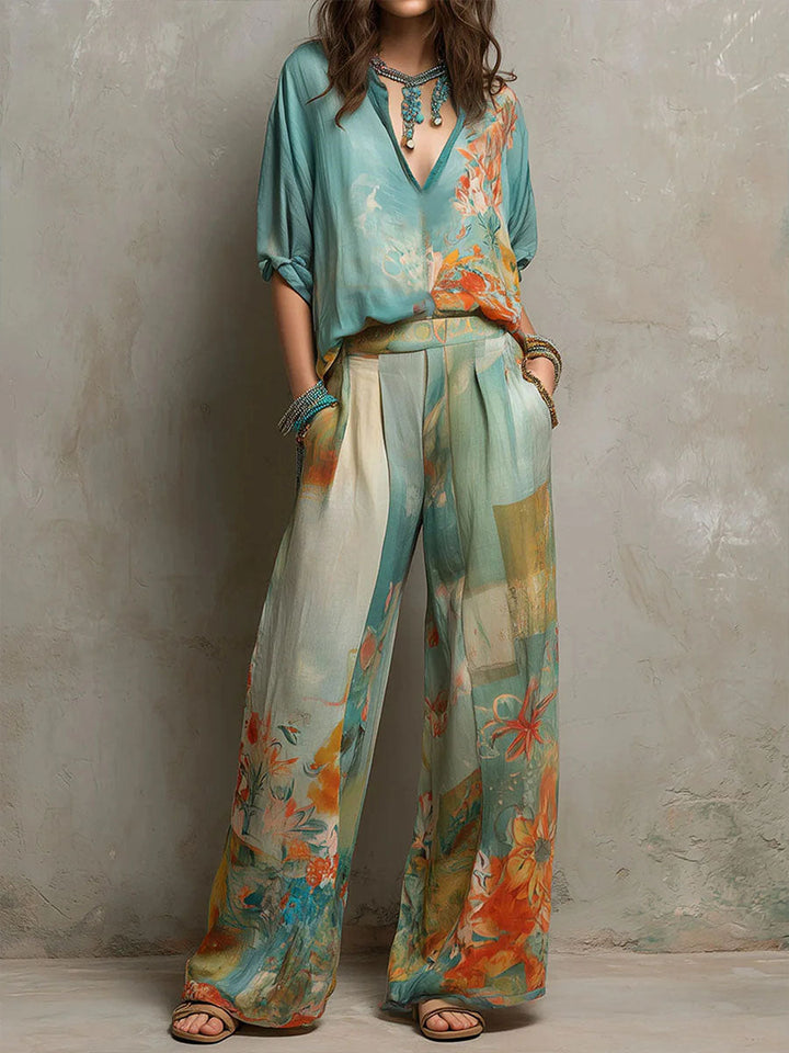 Chiara | Elegant Floral Wide-Leg Trouser Set