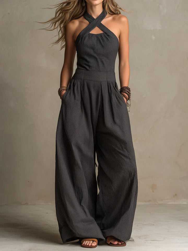 Bianca | Elegant Linen &amp; Cotton Wrap-Neck Jumpsuit