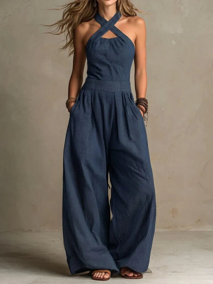Bianca | Elegant Linen &amp; Cotton Wrap-Neck Jumpsuit